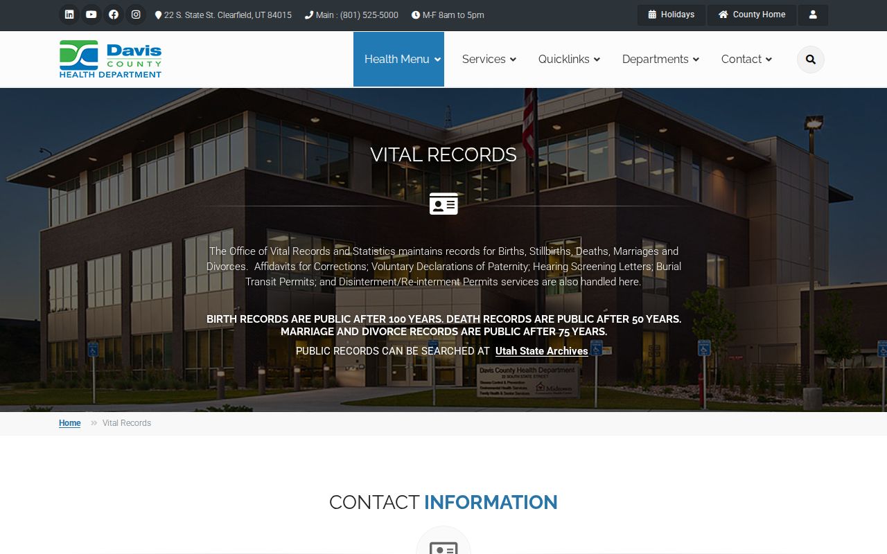 Kaysville residents directory Davis County vital records access