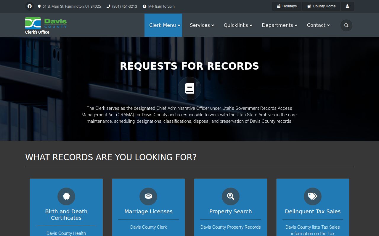 Kaysville residents directory Davis County GRAMA records request