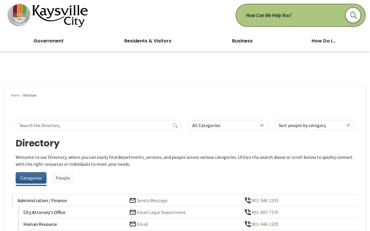 Kaysville neighbors city department directory
