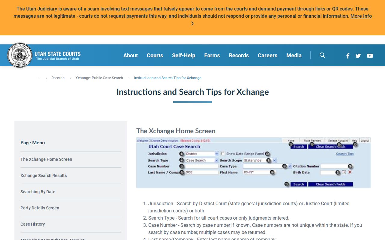 Kaysville resident lookup Utah Courts Xchange search